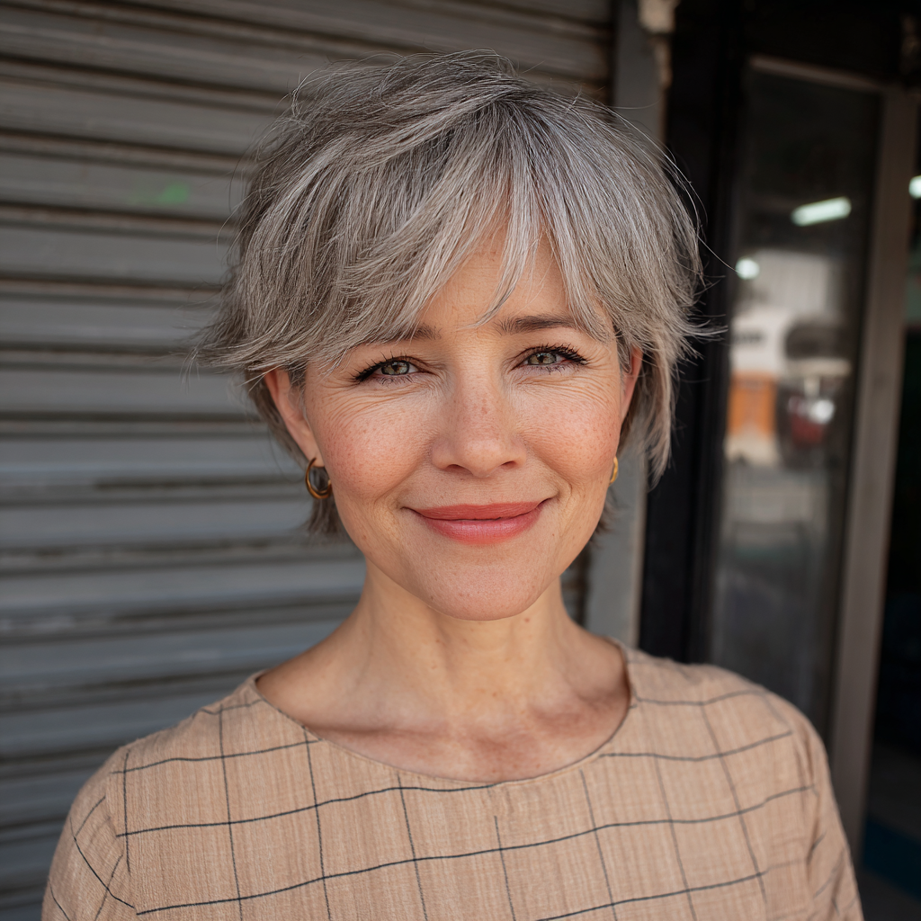 Chic Textured Silver Bixie Shag with Soft Bangs