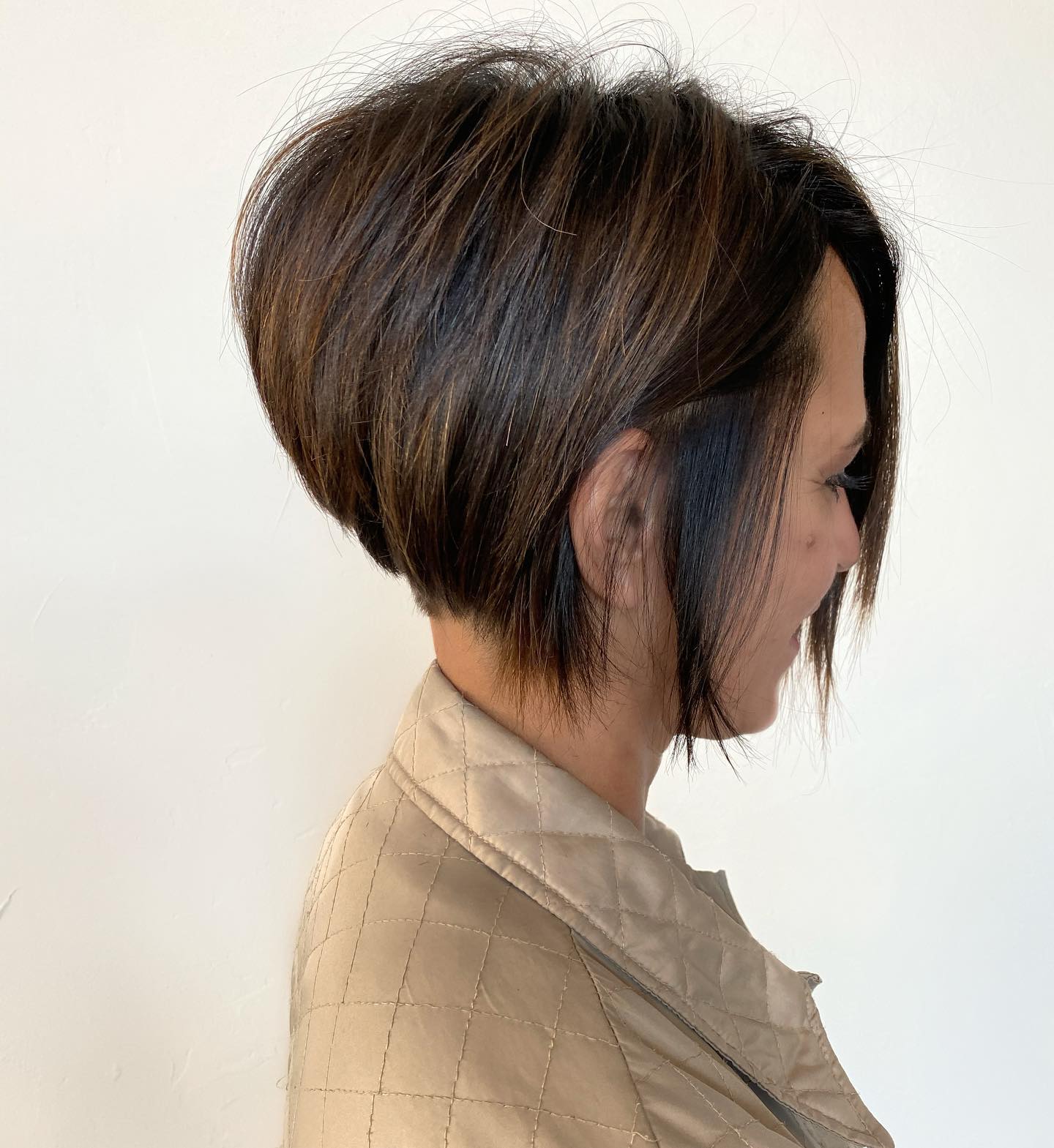 Modern Textured Stacked Bob with Subtle Highlights