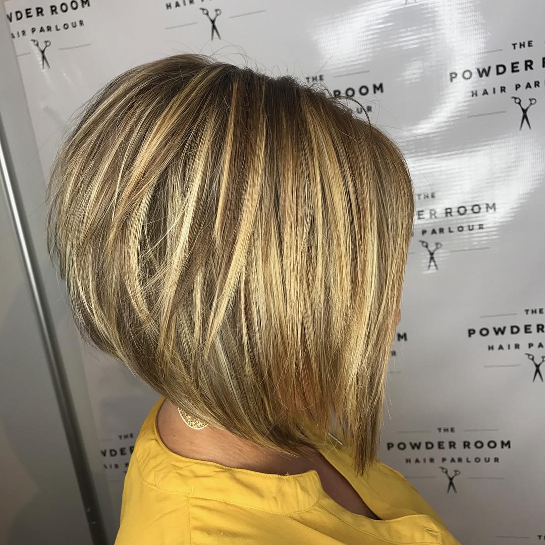 Modern Textured Stacked Bob with Sun-Kissed Highlights