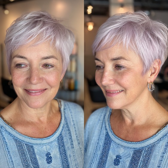 Soft Lavender Textured Pixie Cut