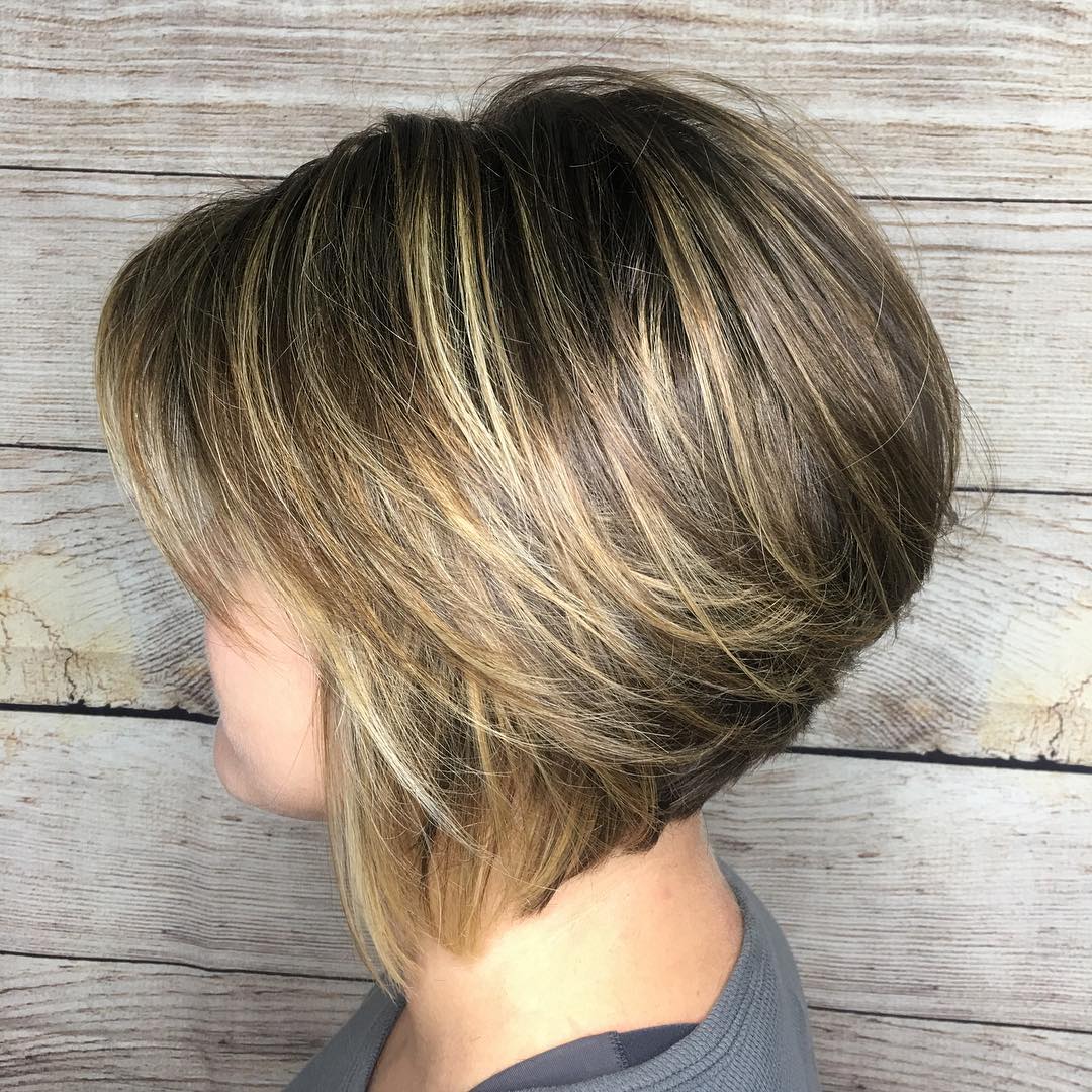 Soft Layered Stacked Bob with Sunlit Highlights