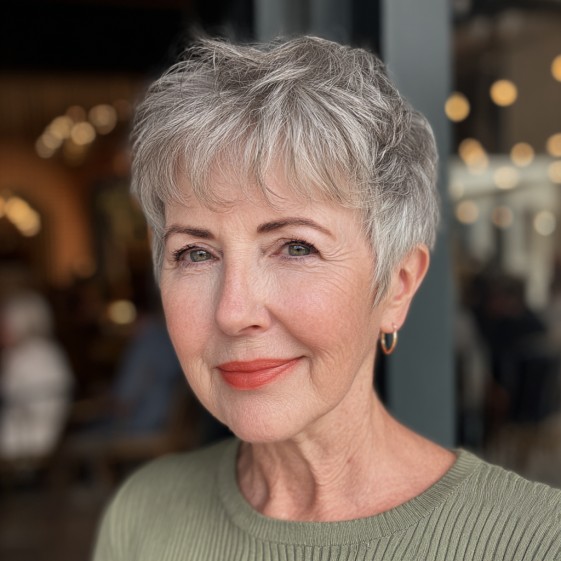 Softly Textured Gray Pixie Cut with Gentle Layers