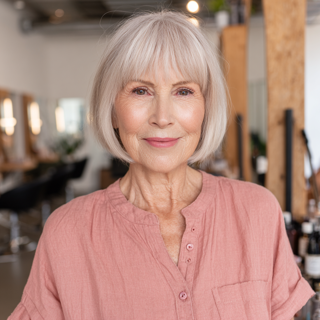 Softly Textured Silver Bob with Fringe