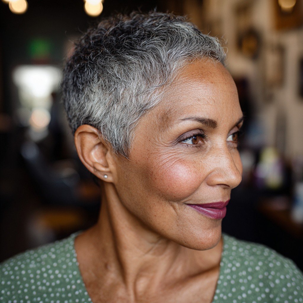Stylish Short Gray Pixie Cut with Textured Layers