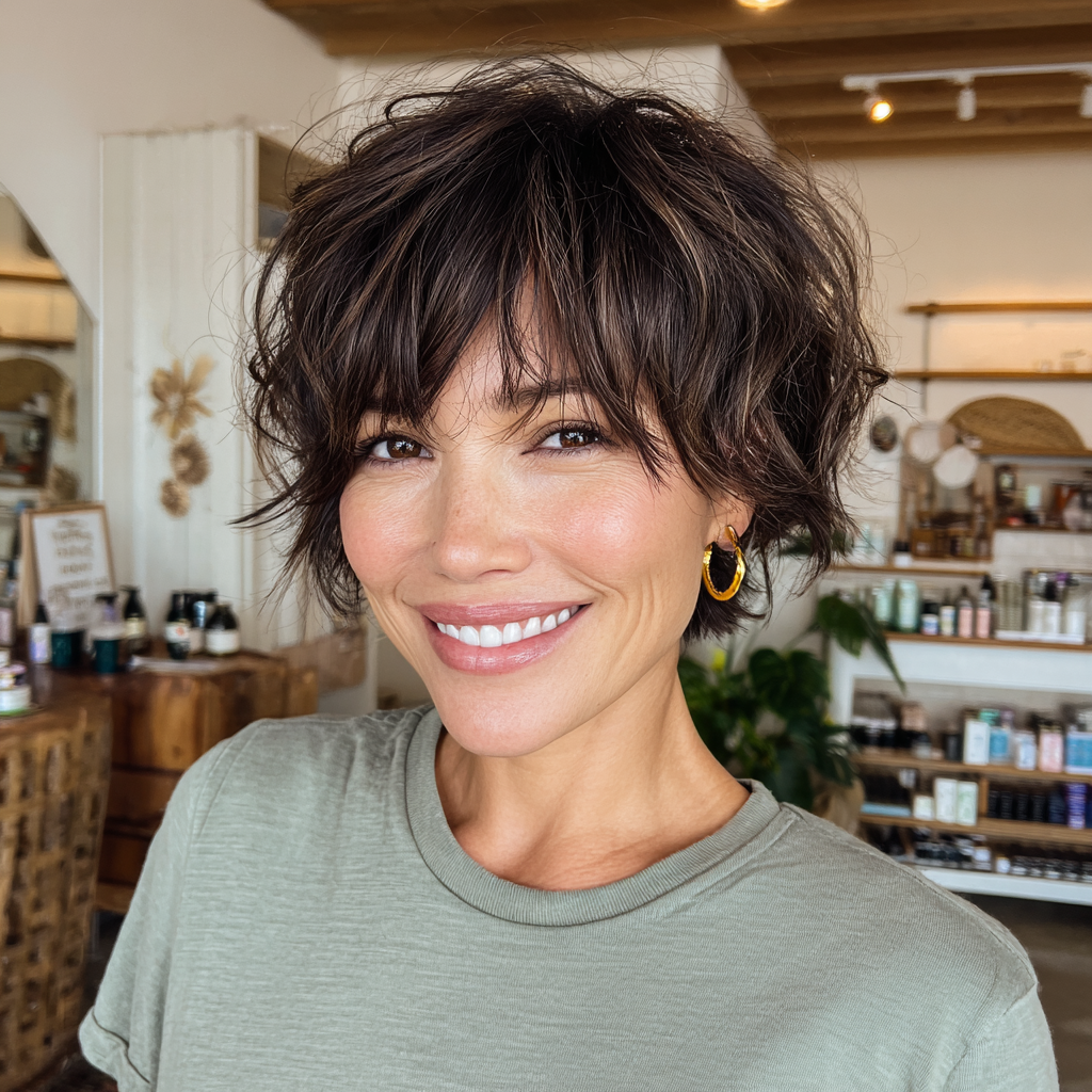 Textured Chocolate Bixie Shag with Playful Volume