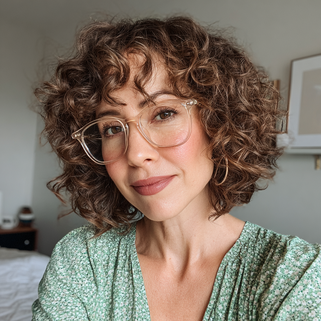 Textured Curly Bob with Long Bangs