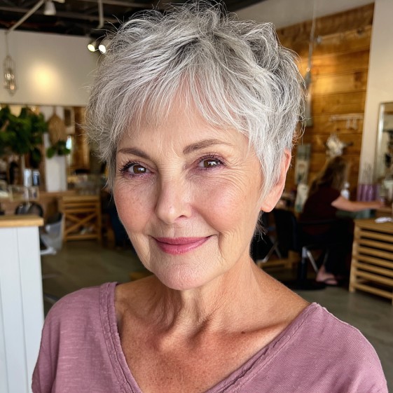 Textured Silver Pixie Cut with Soft Volume