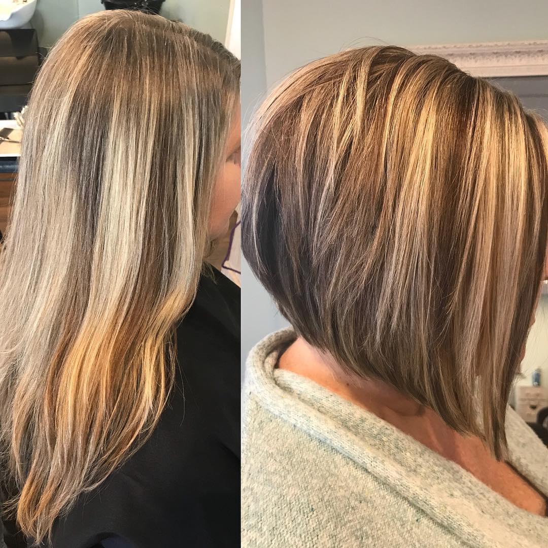Transformative Textured Stacked Bob with Warm Highlights