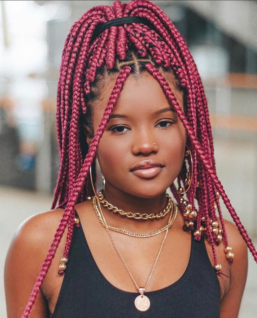 Trendy High Ponytail Red Box Braids