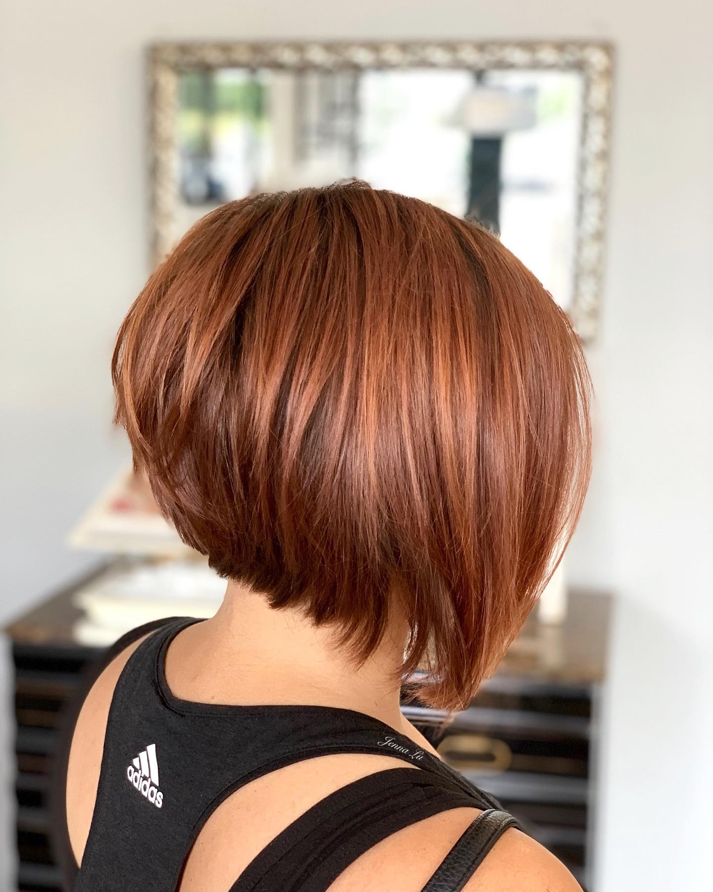 Warm Copper Stacked Bob with Textured Layers