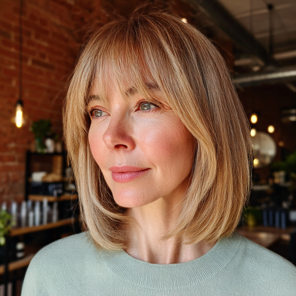 soft golden lob with feathered bangs