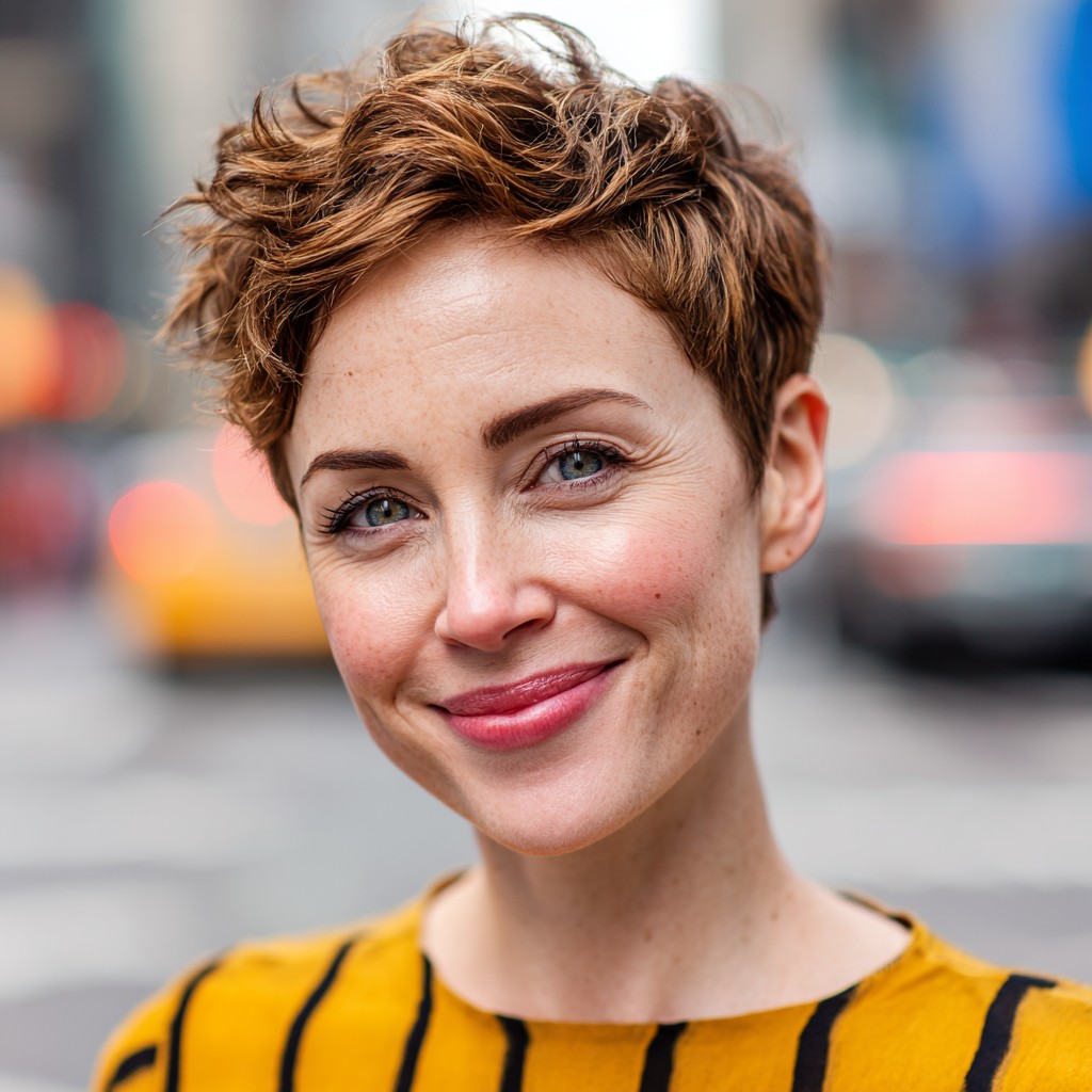 Textured Short Pixie Cut with Defined Curls