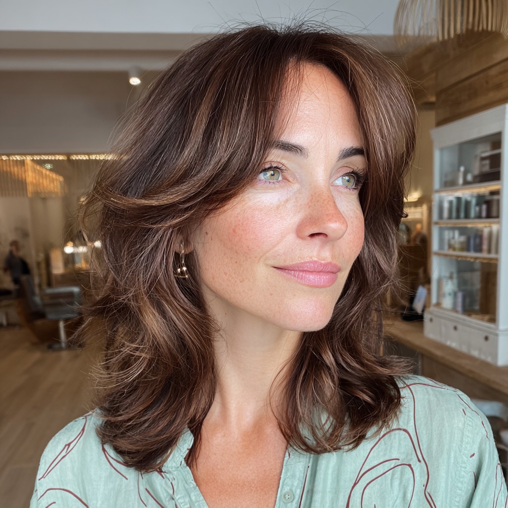 Soft Feathered Layers with Face-Framing Bangs