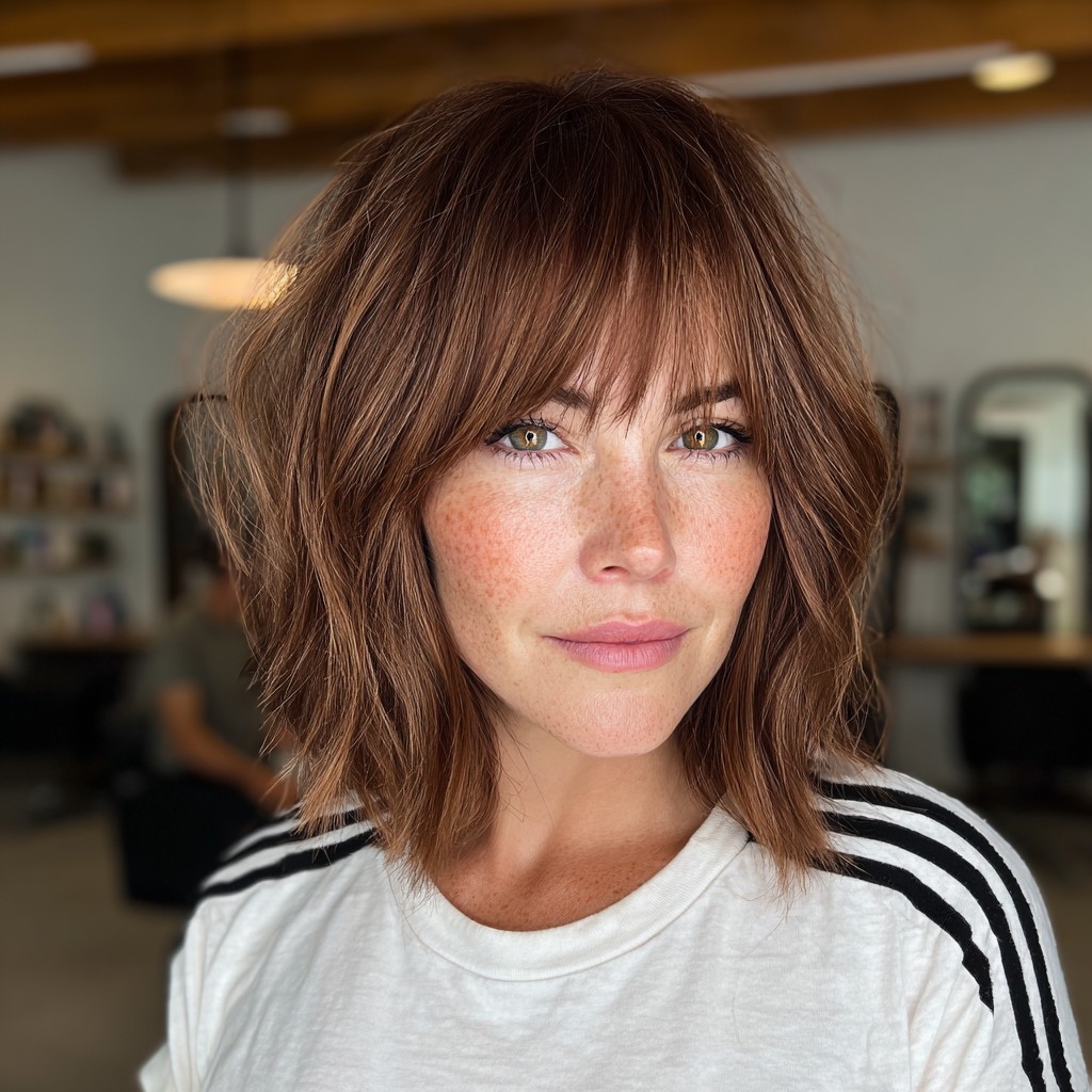 Textured Layered Bob with Face-Framing Bangs