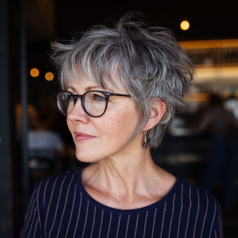 Textured Silver Pixie with Soft Layers