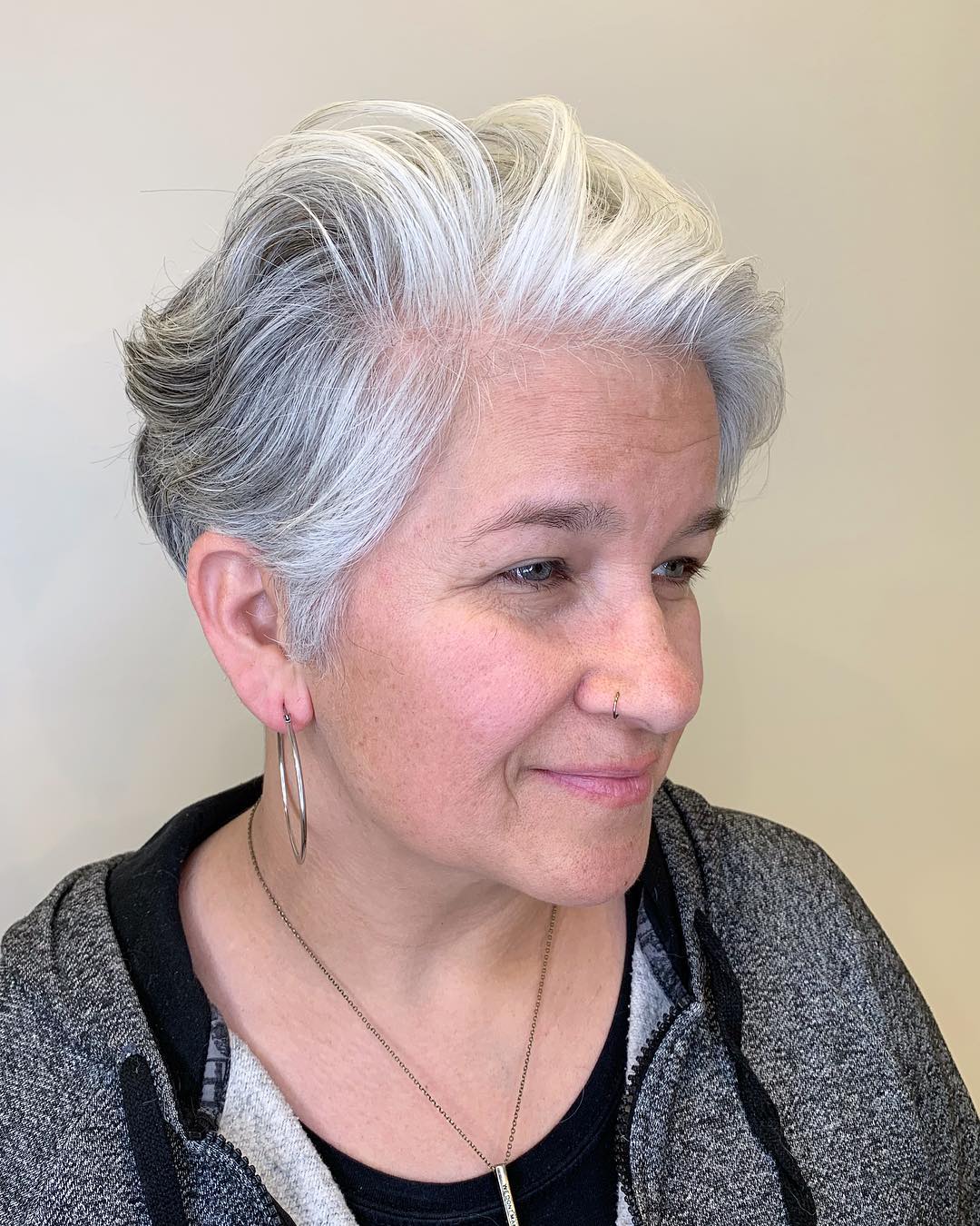 Stylish Grey Pixie Cut with Soft Volume
