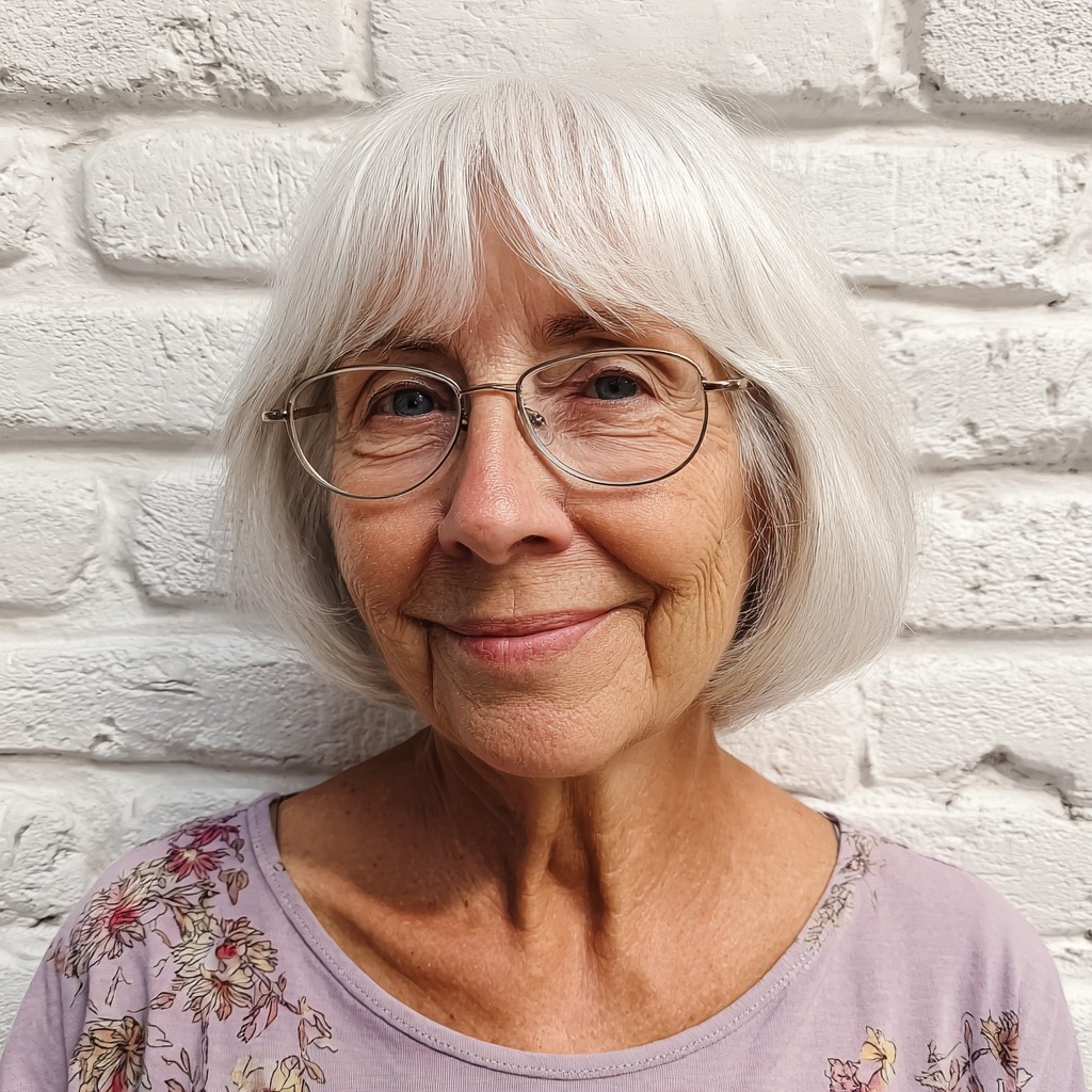 Charming Silvery Jaw-Length Bob with Soft Curtain Bangs