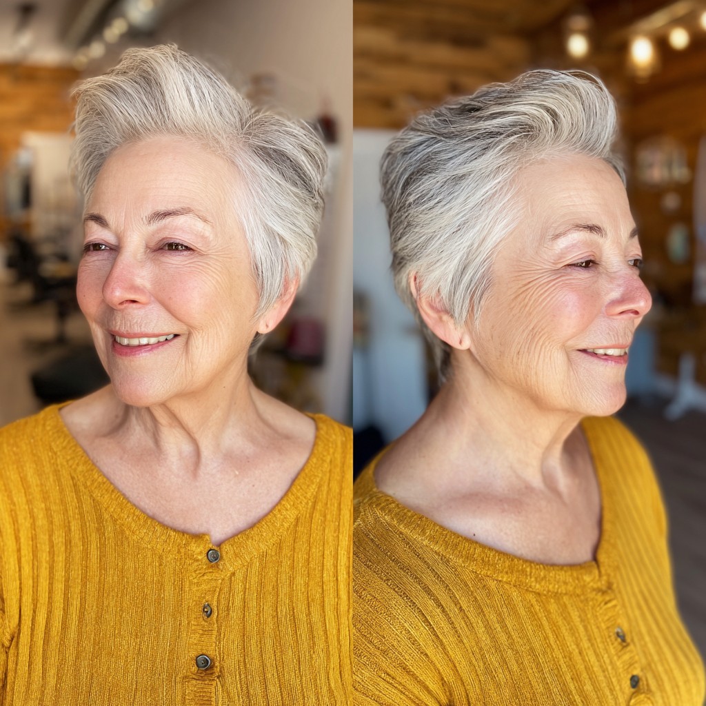 Chic Grey Pompadour Pixie with Textured Volume