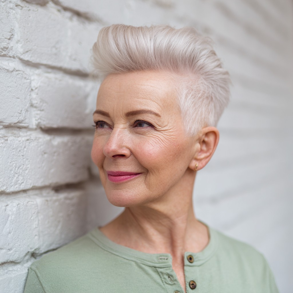 Chic Silver Pompadour Pixie Cut with Edgy Undercut