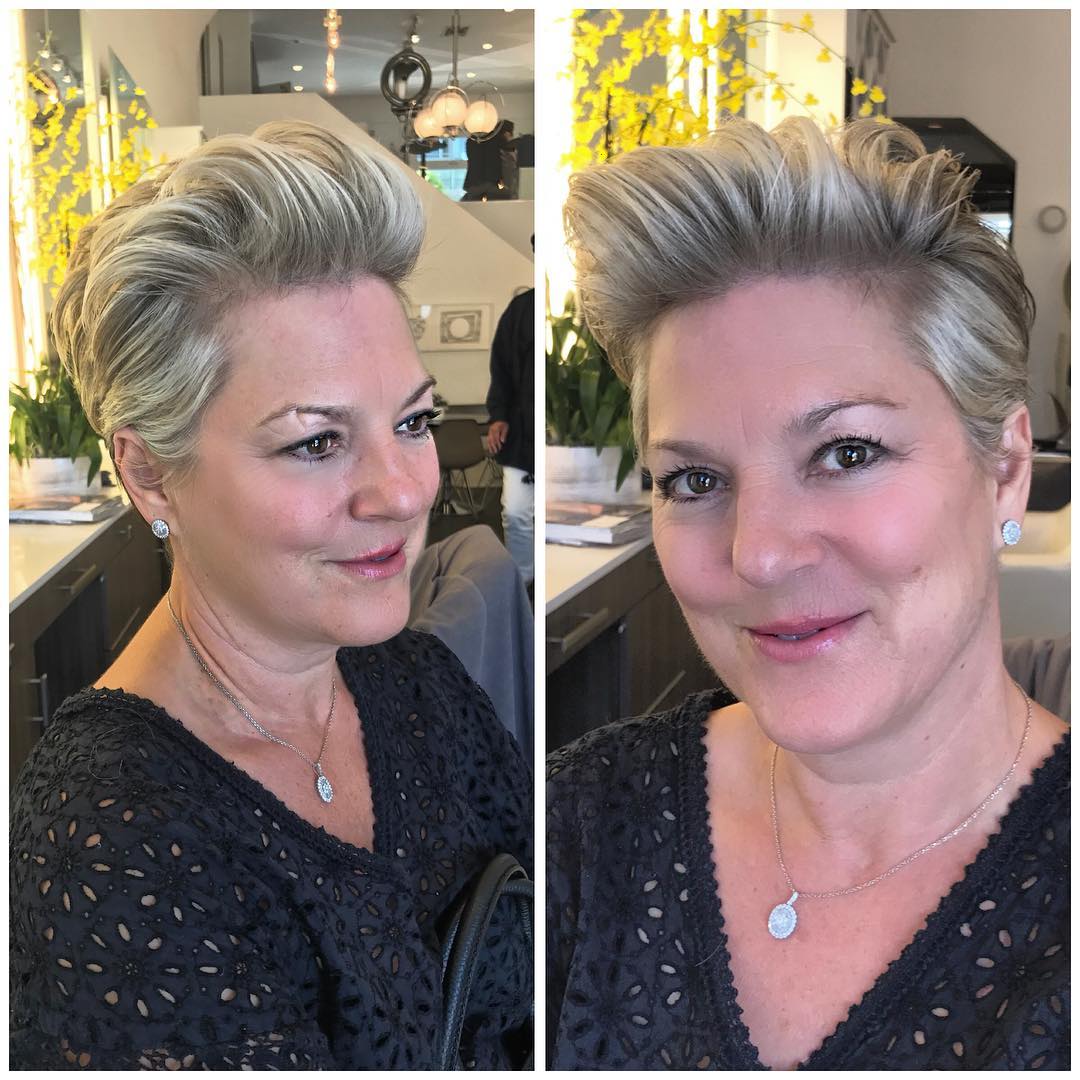 Chic Voluminous Pompadour Pixie with Soft Waves