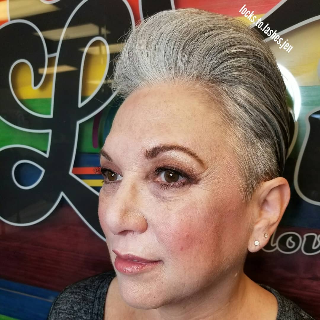 Modern Grey Pompadour Pixie with Edgy Volume