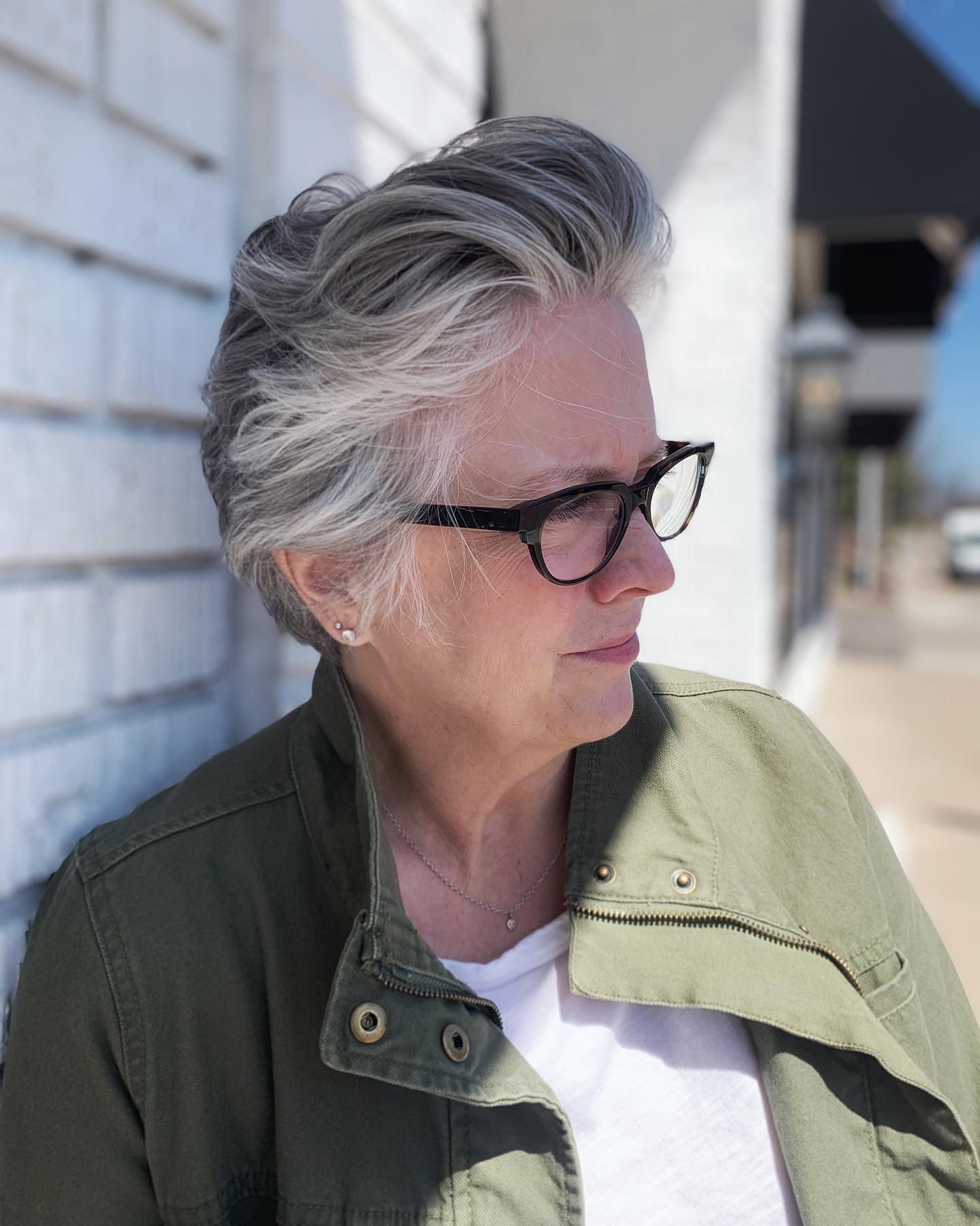 Modern Grey Pompadour Pixie with Volume