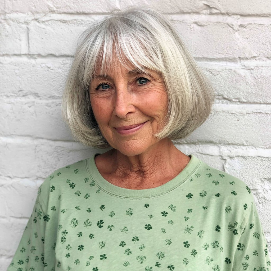 Softly Textured Jaw-Length Bob with Curtain Bangs