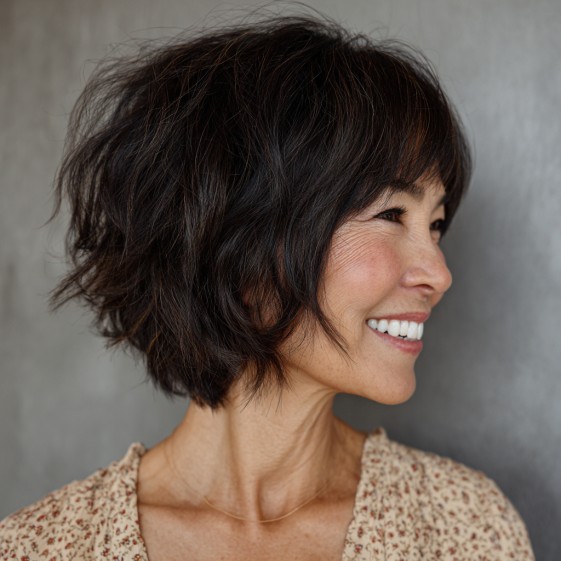 Textured Choppy Bob with Soft Layers and Wispy Bangs