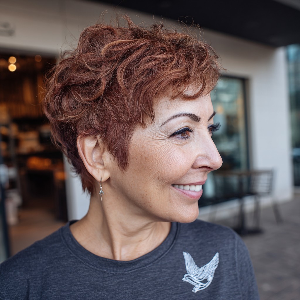 Textured Copper Mixie Shag with Soft Waves