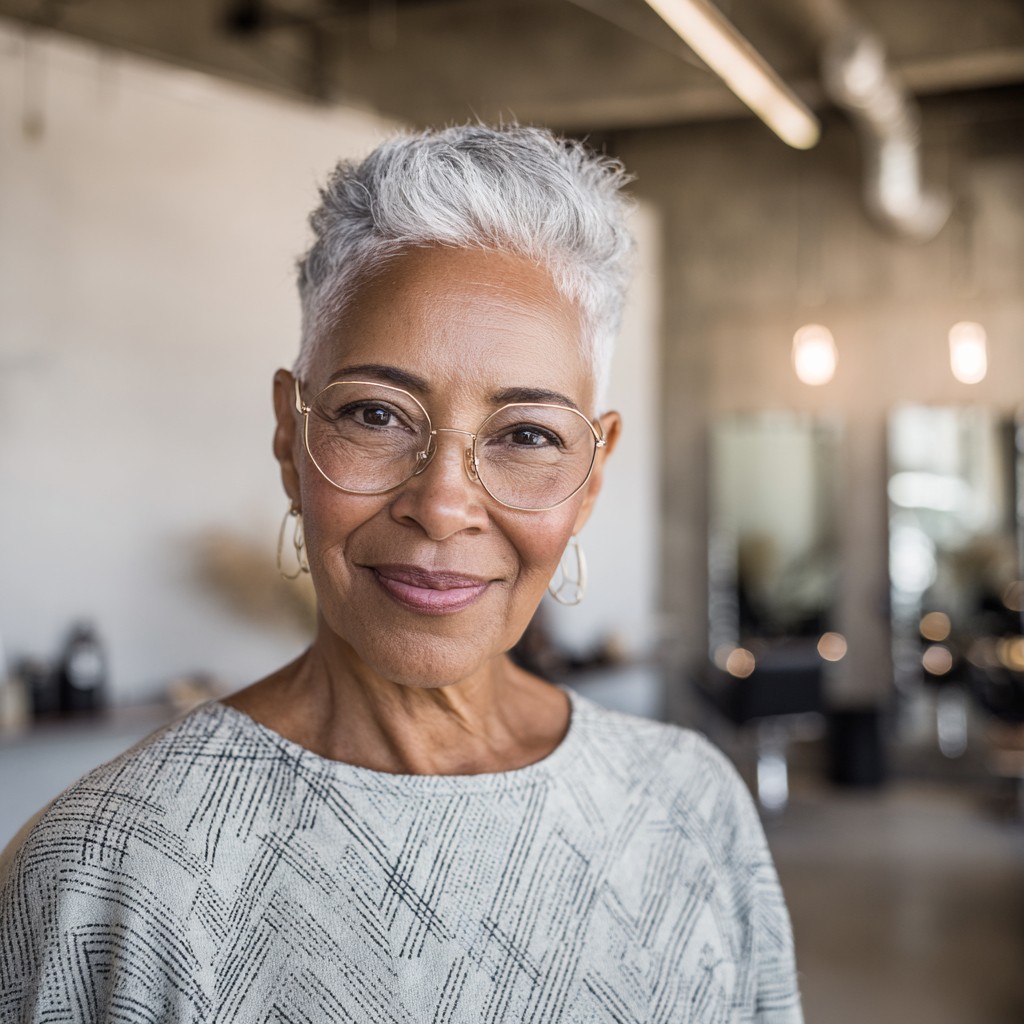 Textured Grey Pompadour Pixie with Defined Edges
