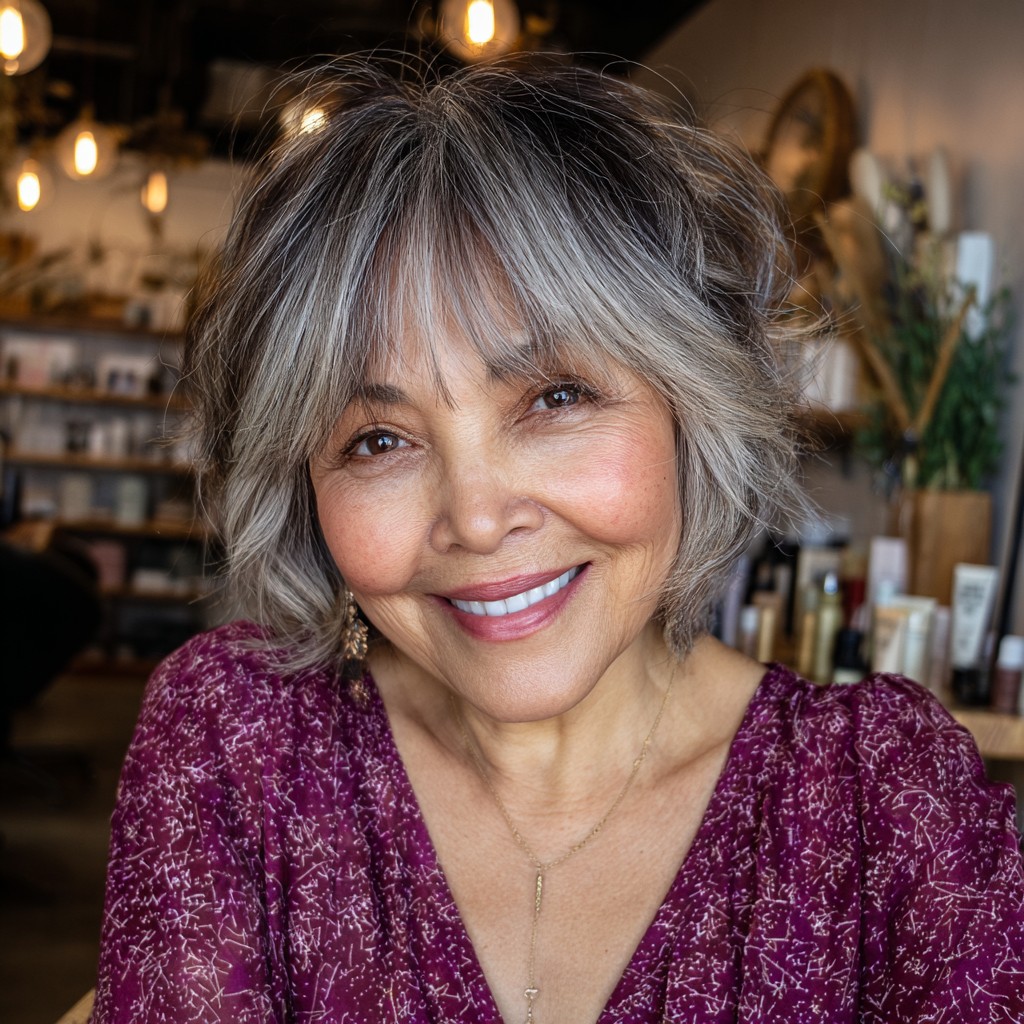 Textured Jaw-Length Bob with Wispy Curtain Bangs