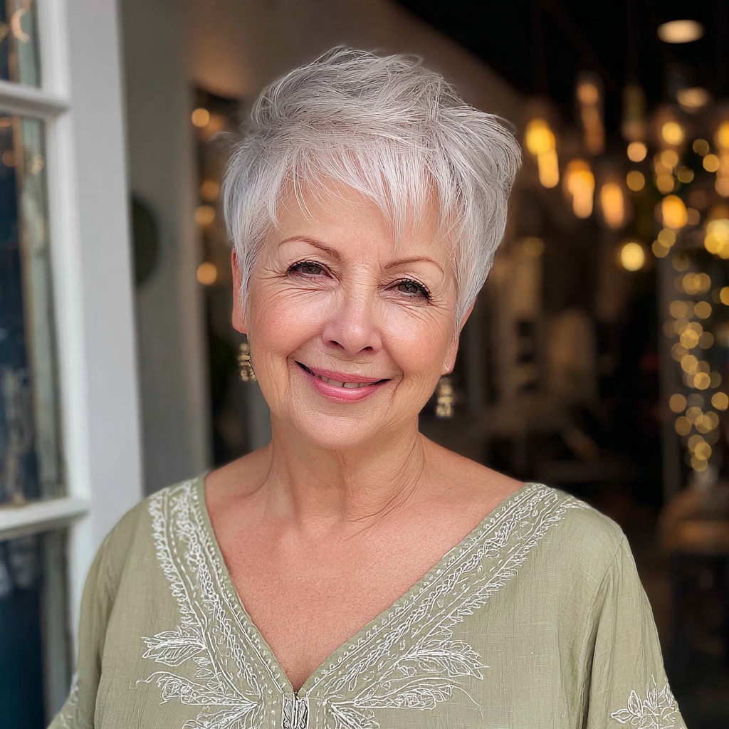 Textured Silver Pixie Cut with Soft Volume