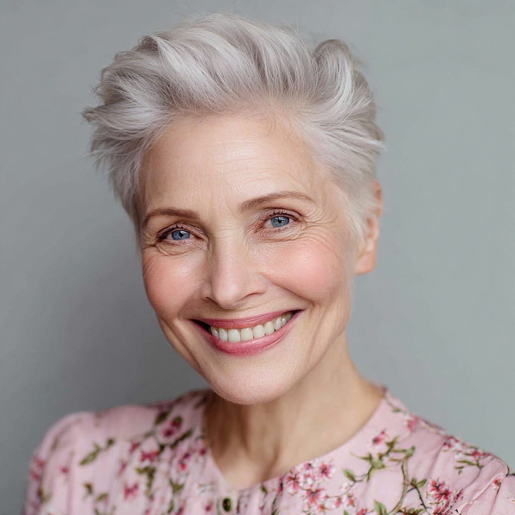 Textured Silver Pompadour Pixie Cut with Elevation