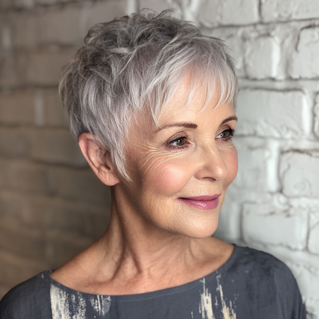 Chic Textured Silver Pixie with Soft Volume