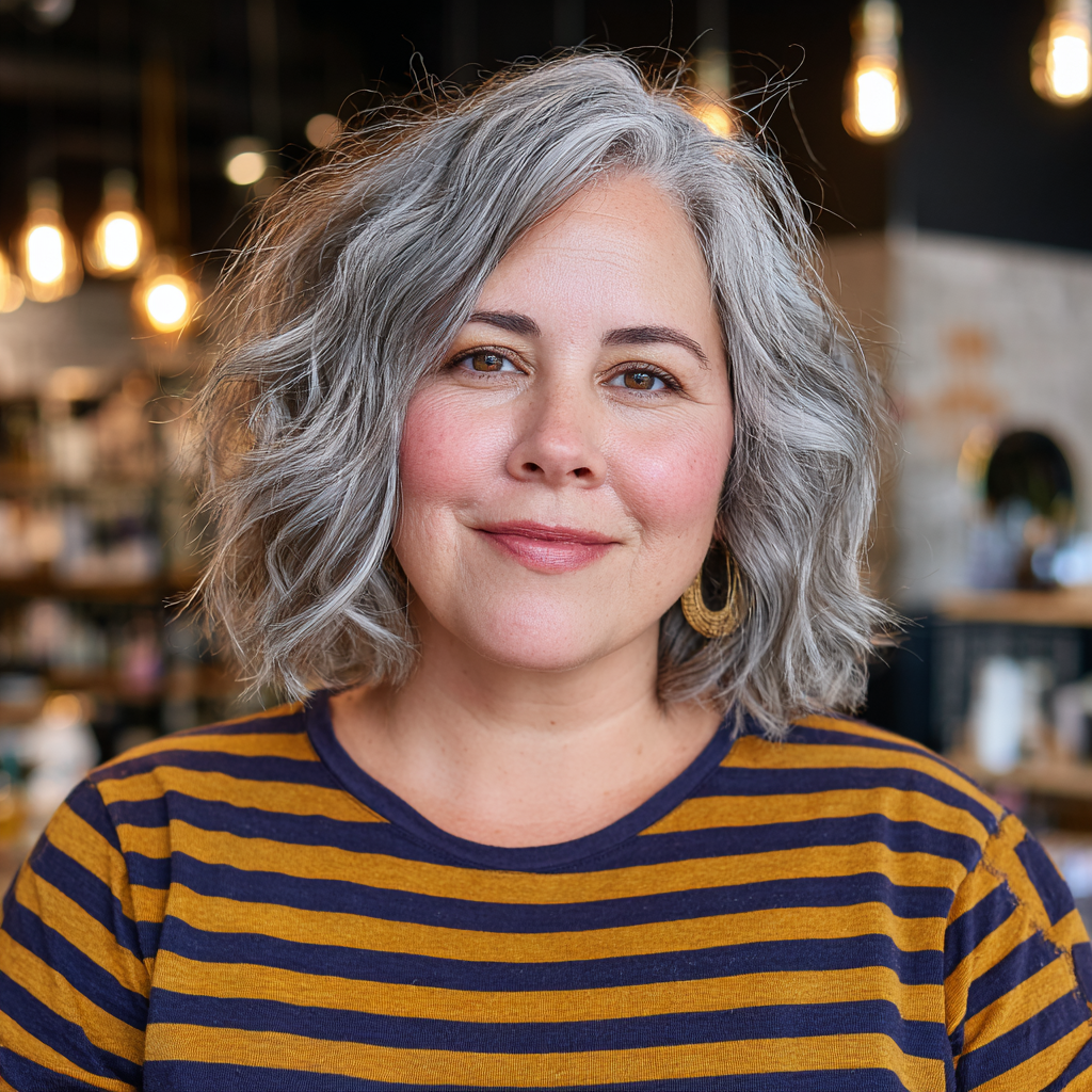 Chic Textured Grey Lob with Soft Waves