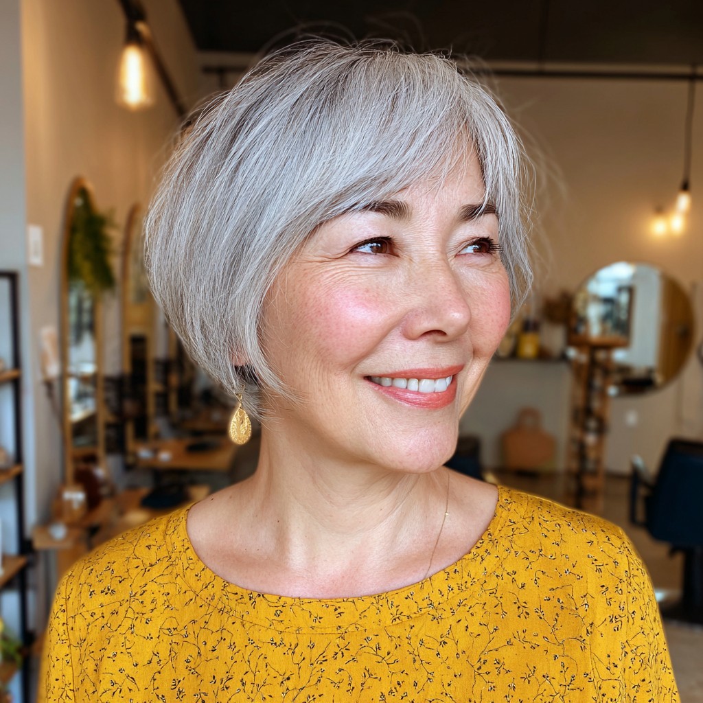 Chic Textured Silver Bob with Subtle Layers
