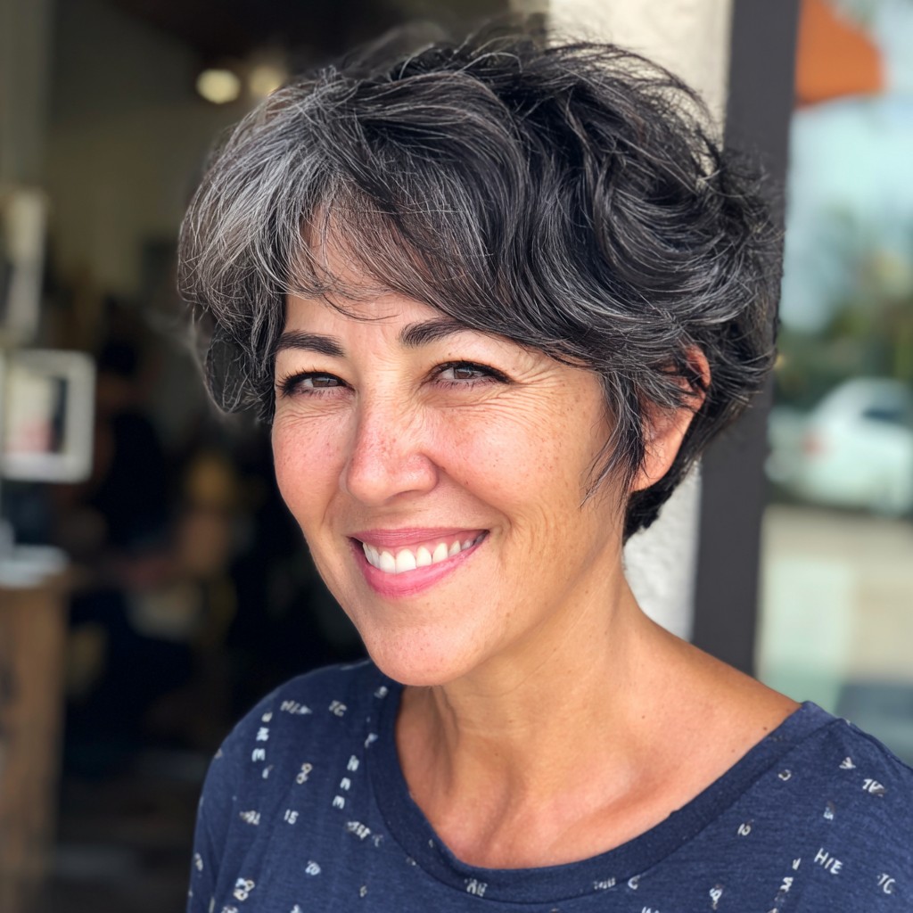 Textured Silver Pixie Cut with Soft Waves