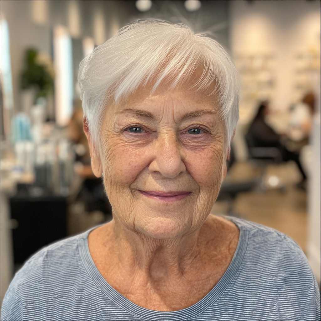 Bright White Short Baby Bangs with Textured Layers
