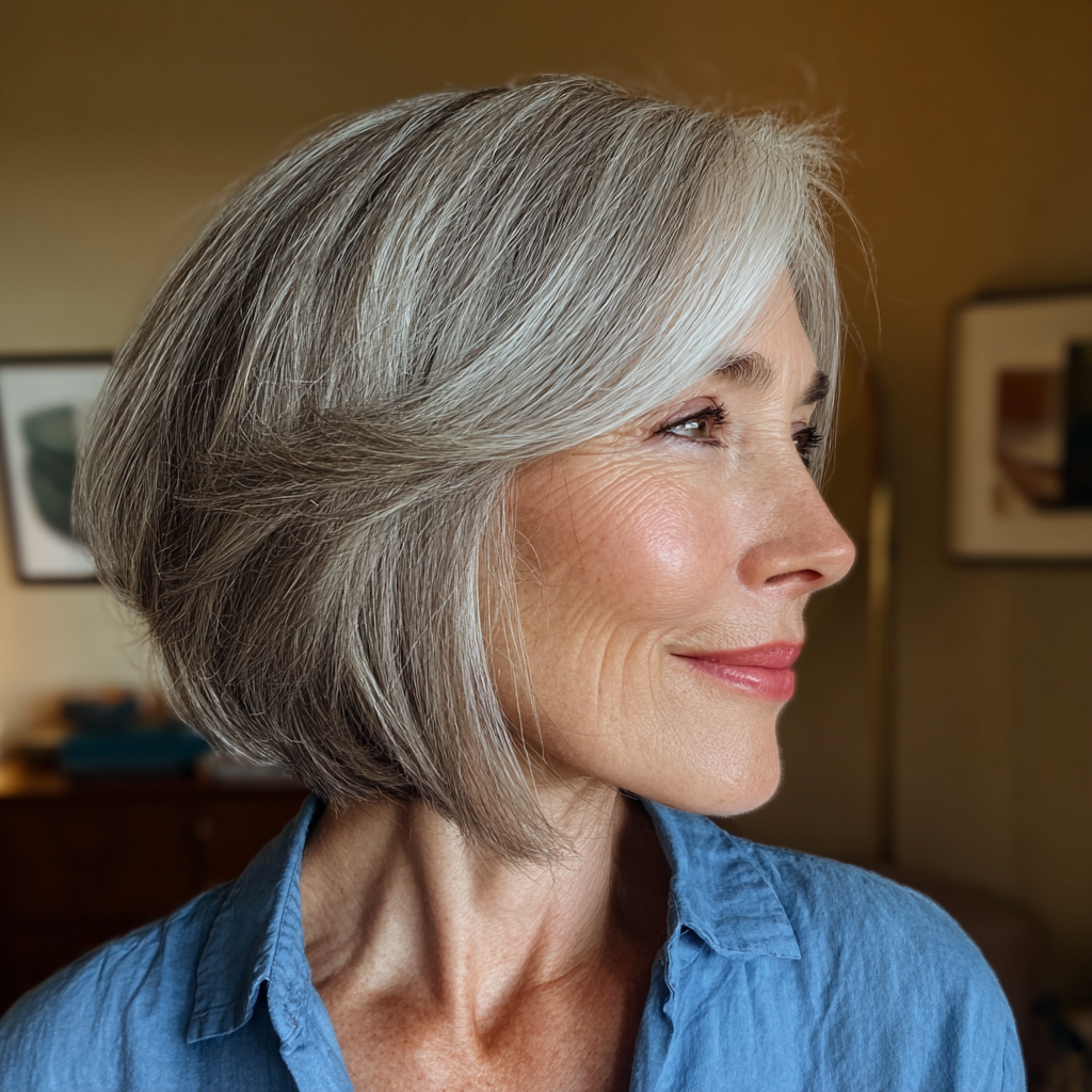 Chic Gray Wedge Bob with Soft Volume