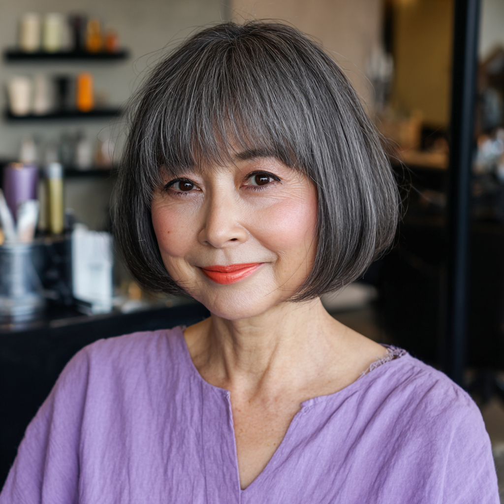 Chic Grey Bob with Soft Bangs