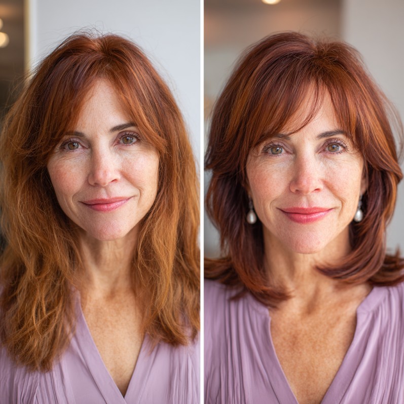 chic layered medium length haircut with subtle highlights