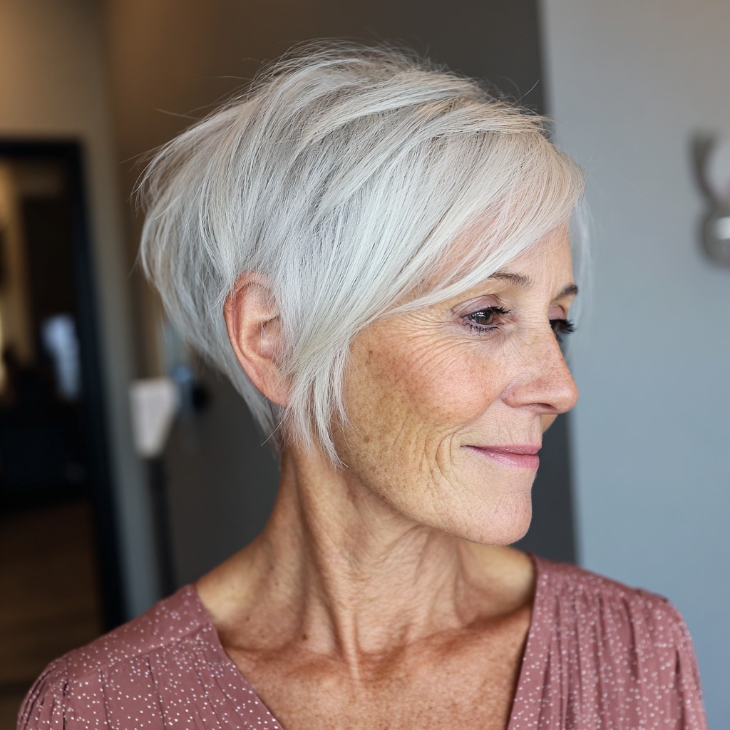 Chic Short Silver Pixie with Soft Texture