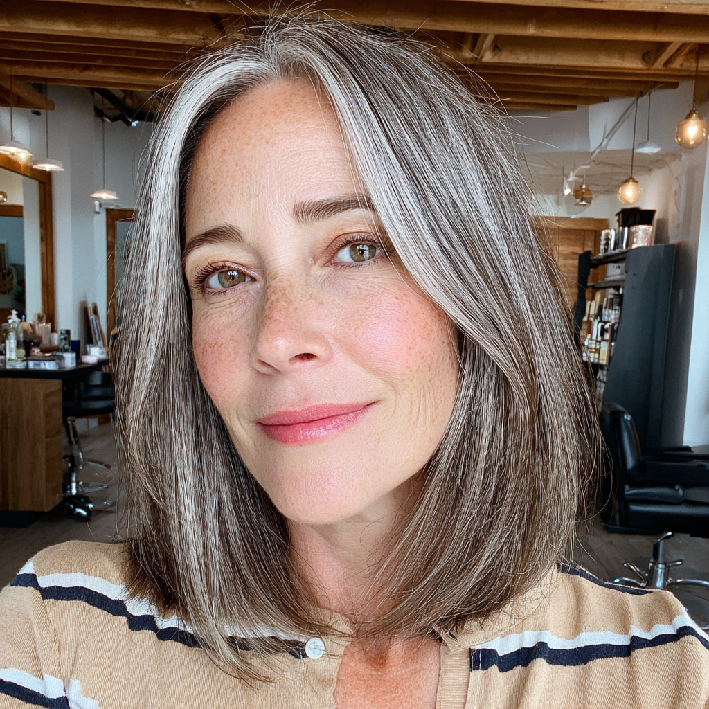 Chic Shoulder-Length Grey Hair with Subtle Layers