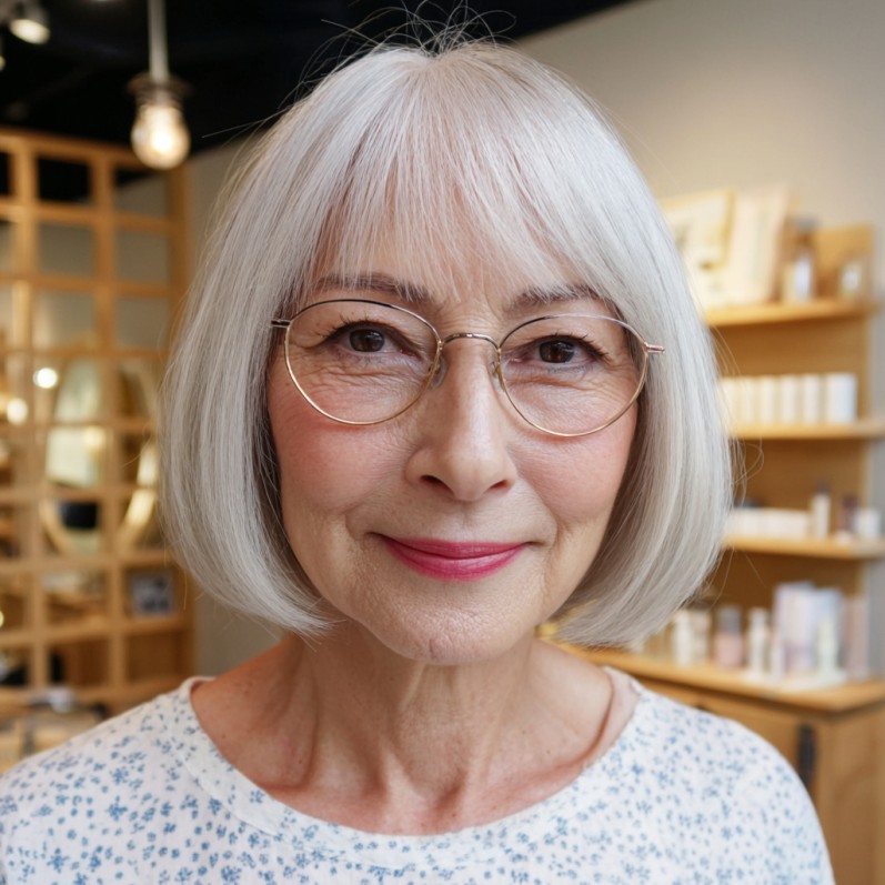 Chic Silver Floating Bob with Soft Bangs