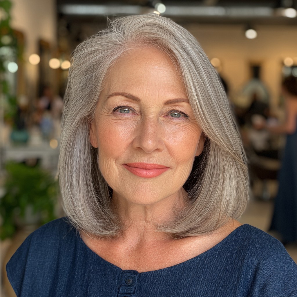 Chic Silver Shoulder-Length Bob with Subtle Layers