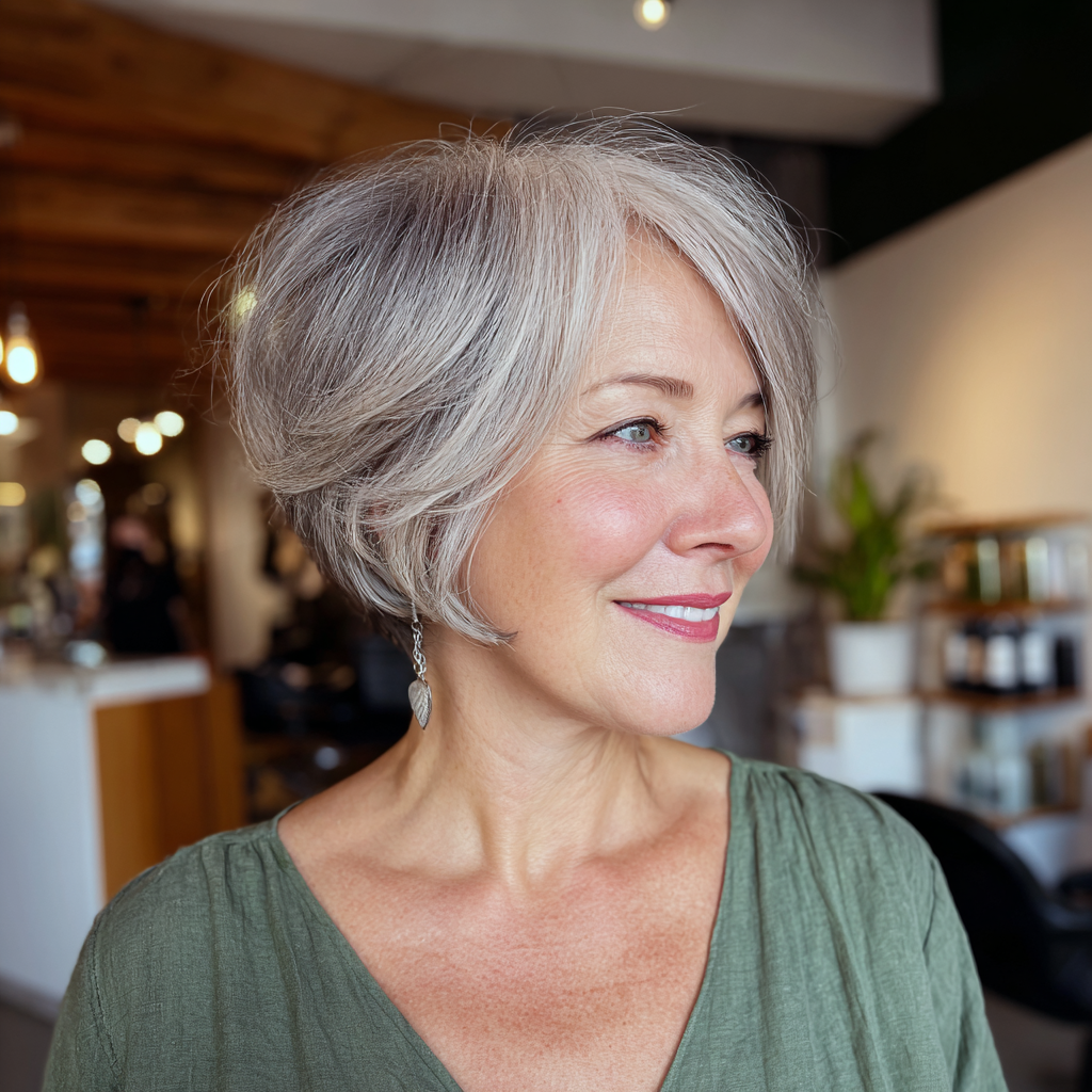 Chic Silver Wedge Bob with Soft Layers