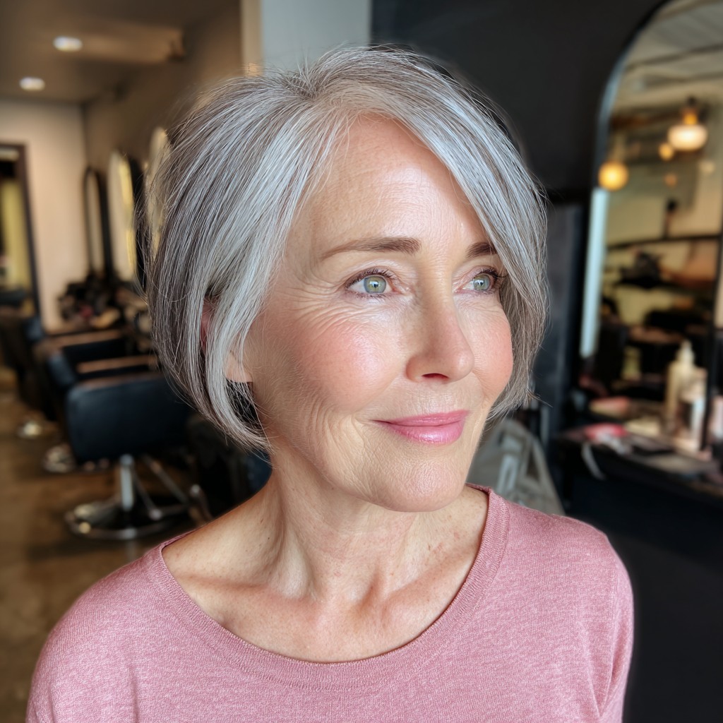 Chic Silvery Bob with Subtle Side-Swept Layers