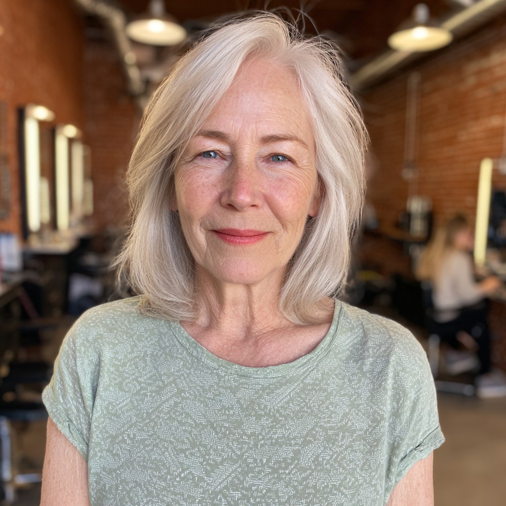 Chic Silvery Shoulder-Length Bob with Soft Layers