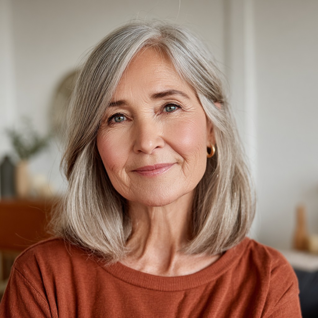 Chic Silvery Shoulder-Length Bob with Subtle Volume