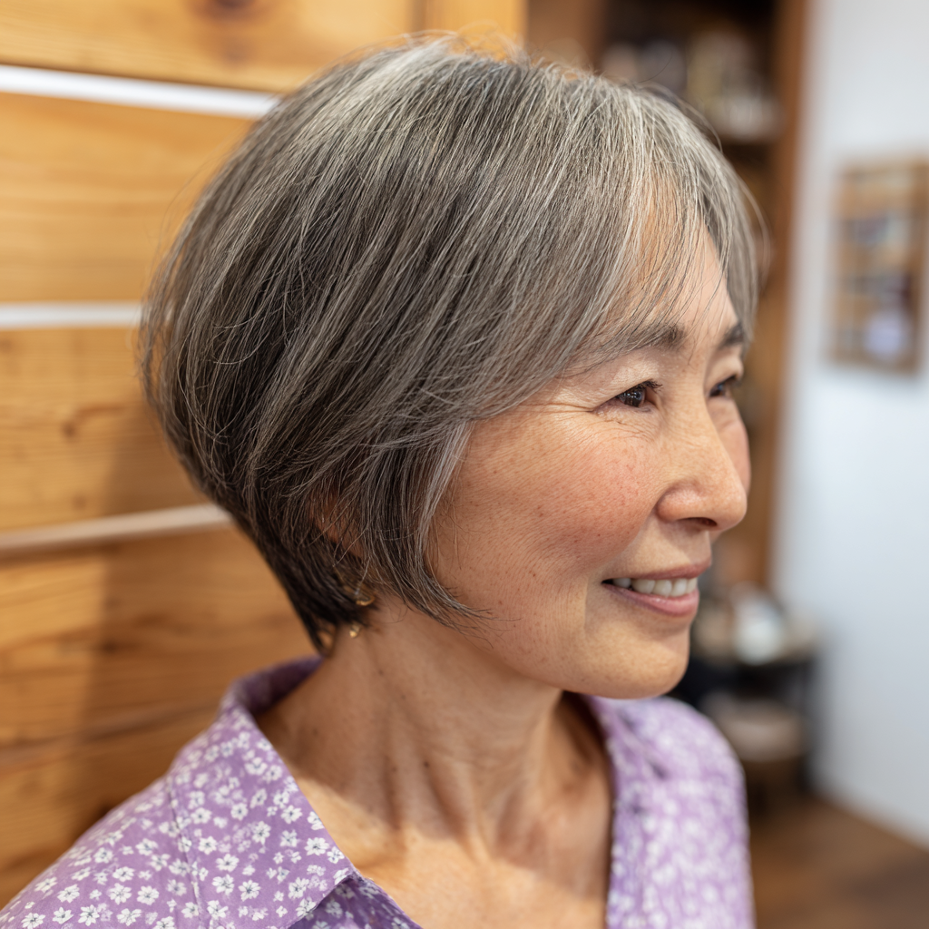 Chic Stacked Wedge Bob with Subtle Silver Highlights
